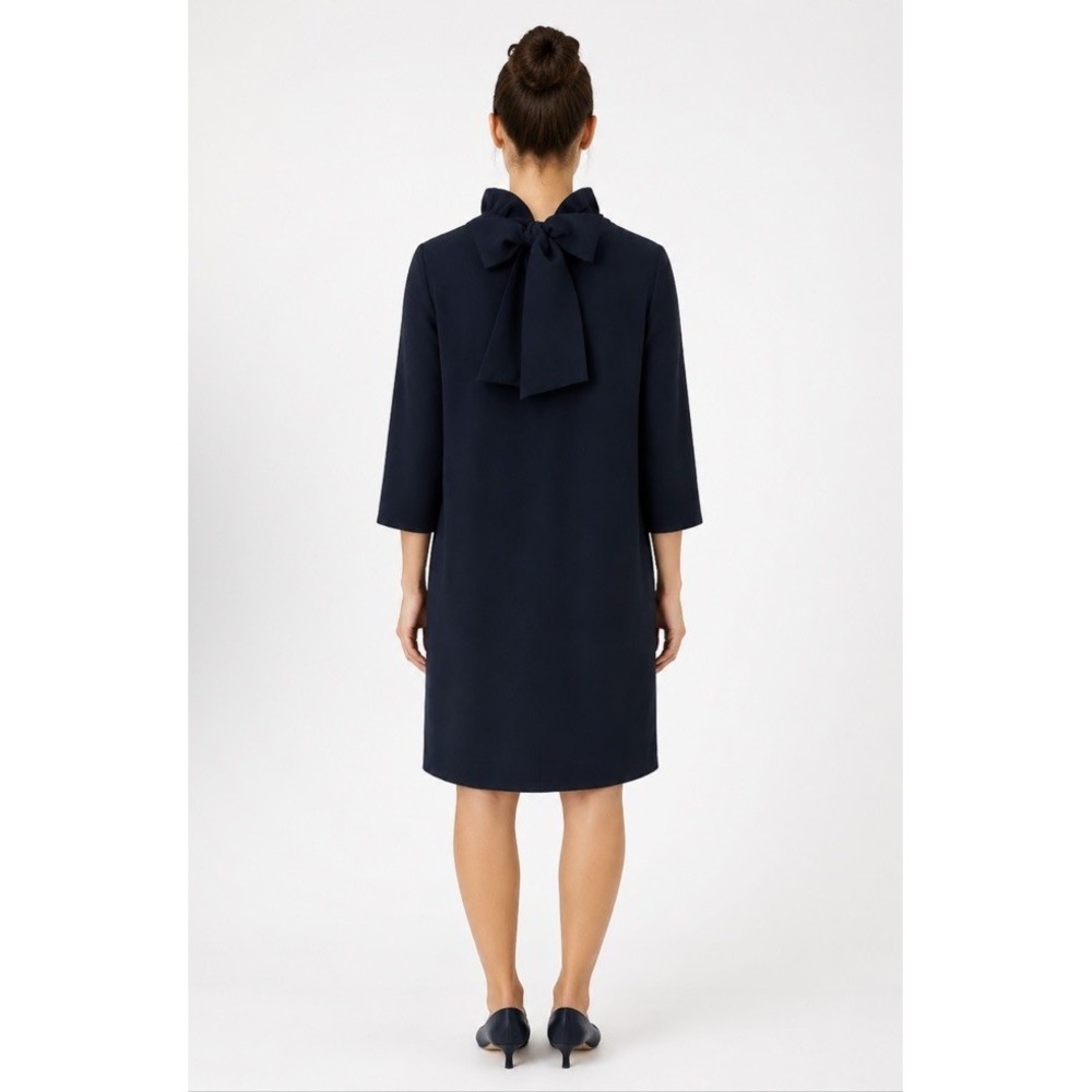 Tuckernuck Daphne Dress Women XXL Navy Blue Ruffle Neck Bow Back NWT - Picture 4 of 10